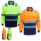 HI VIS Long Sleeve Workwear Shirt w Reflective Tape Cool Dry Safety Polo 2 Tone