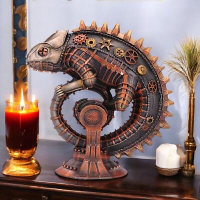 Mechanisches Chamäleon Steampunk Eidechse Figur Fantasy Statue Bronze Ornament