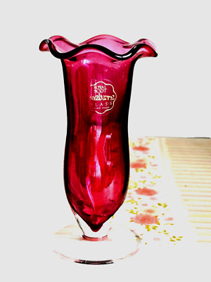 Vintage Rubinroter Stiel Royal Scot Cranberry Glas Knospen Vase Original Etikett
