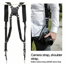 Leather Camera Strap Adjustable Neck Harness Binoculars Dual Shoulder Belt