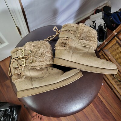 G by Guess Women's Babe Brown Faux Suede Quilted Faux Fur Snow Boots, Size  6M