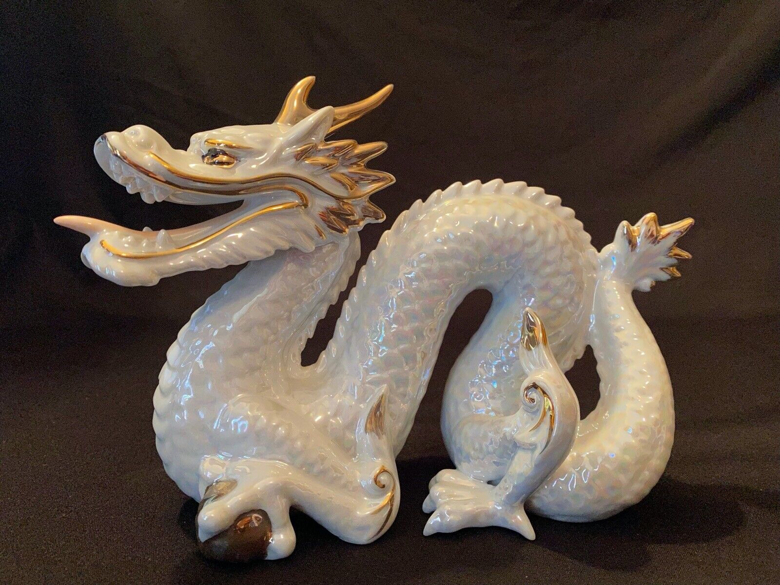 Vintage Yoshimi K Iridescent White & Gold Dragon Sea Serpent ...