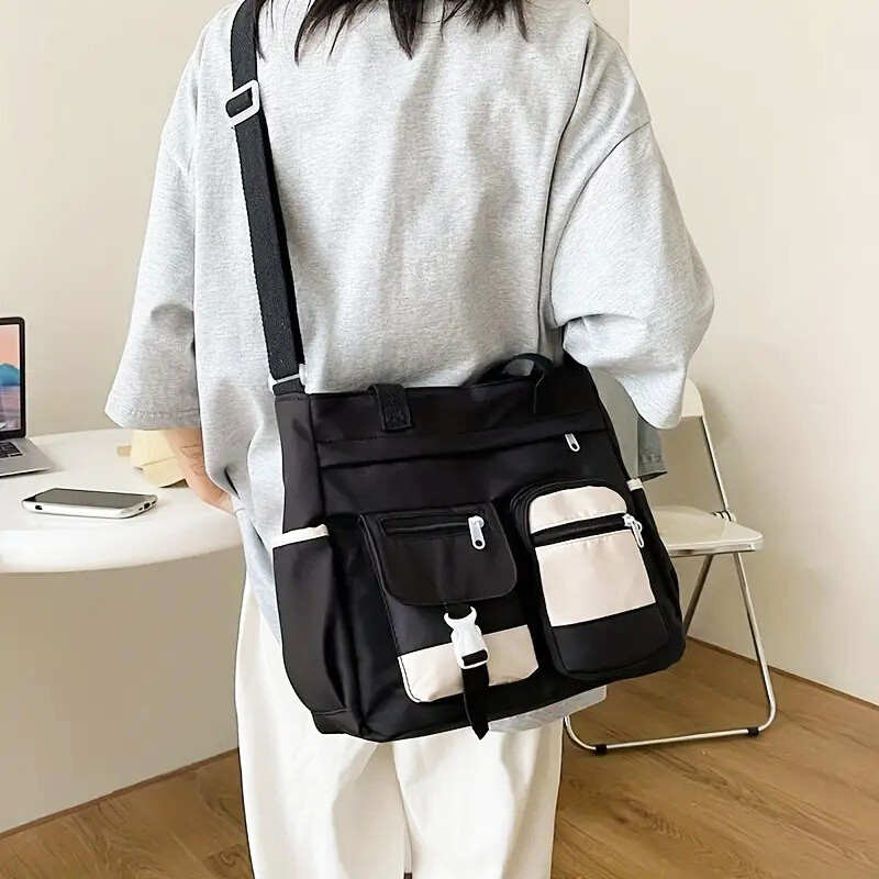 Black Sling Bags For College Girl Canvas Tote Shoulder Bags For