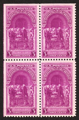 1939 George Washington inauguration sesquicentennial US Stamp Block of 4 MINT!