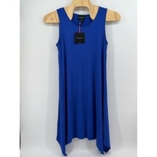 Cynthia Rowley Woman Blue Sleeveless Asymmetrical Hem Midi Dress Plus Size 1X