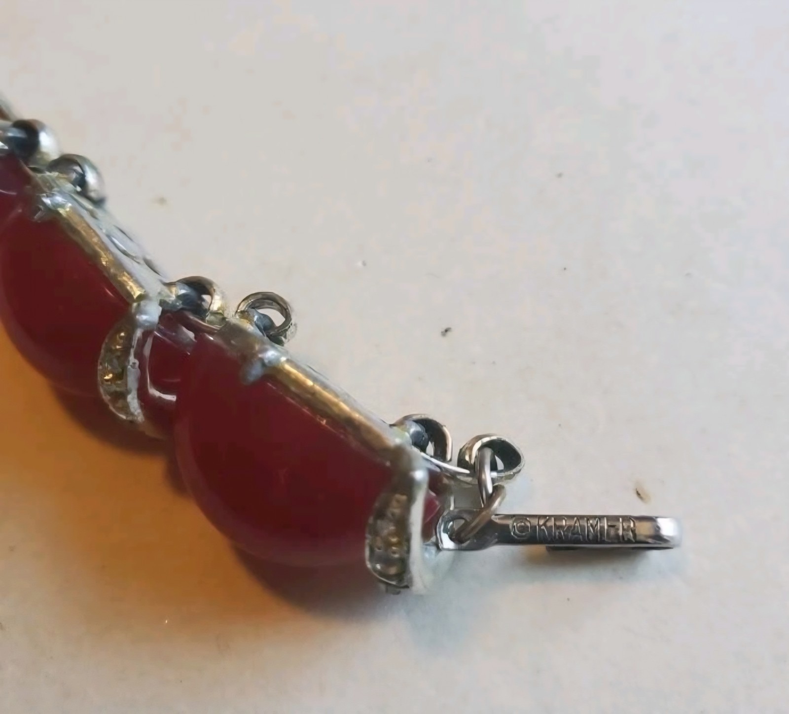 Kramer Necklace Earring Set w/ Ruby Red Moonglow … - image 6