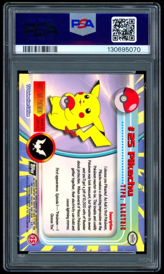 1999 Pokemon PIKACHU Topps TV Series 1 HOLO FOIL Black Logo Set Card #25 - PSA 9 - Image 2 of 2