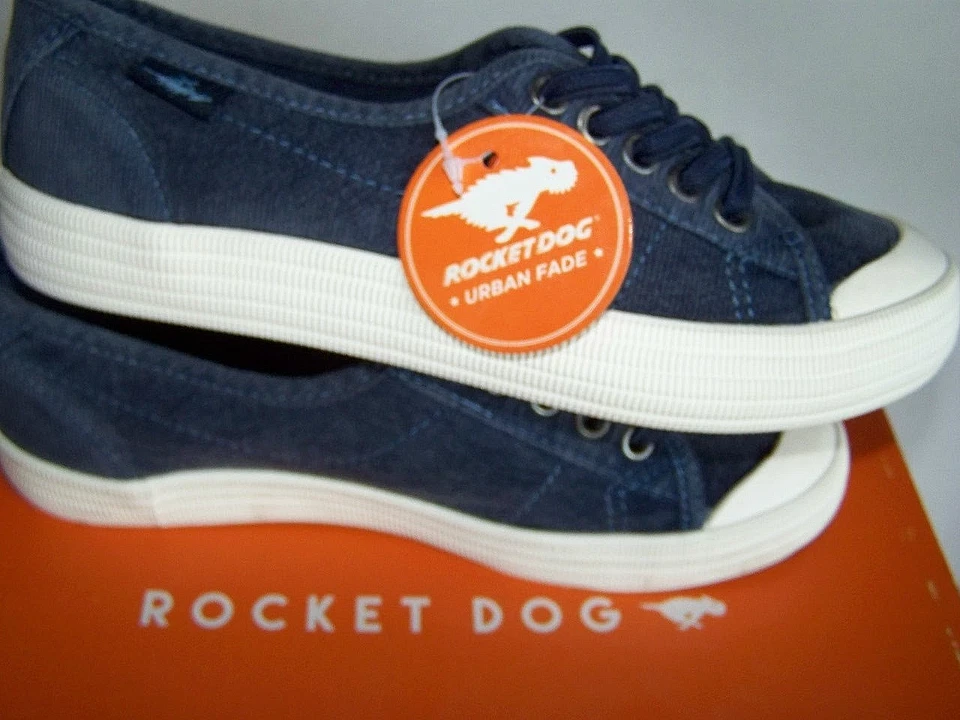 Rocket Dog Girls sz 1M Navy Blue Corduroy Slip on Sneaker Stretch Tie Shoes NWT - Image 2 of 4
