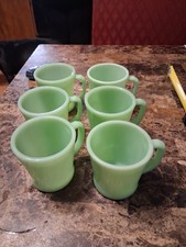 VINTAGE FIRE KING JADEITE D HANDLE OVEN WARE COFFEE CUPS 8 OZ GREEN 6 PCS 