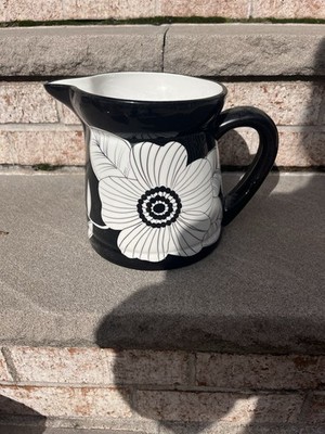 Vintage Gates Wear Pitcher by Laurie Gates Large Pitcher Black White Flower