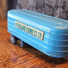 Vintage Overland Express Co Tin Toy Trailer Blue Pressed Steel