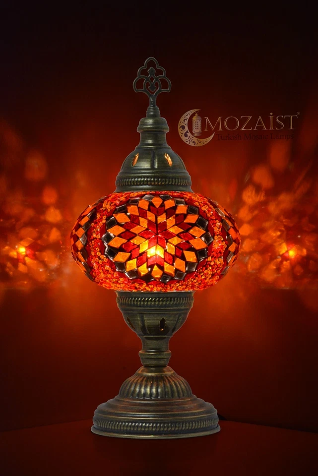 Bombilla LED gratuita incluida - Lámpara de mesa de mosaico turco hecha a mano, estilo boho marroquí Foto 2 de 4