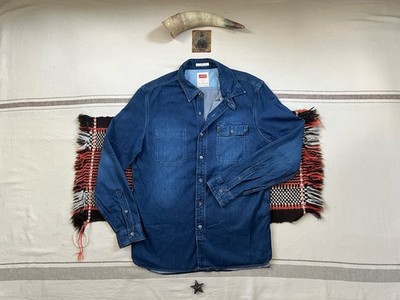 Levi's Herrinbone CPO Shirt M-L US Navy Work Tab Collar Vintage 2013 Indigo Blue