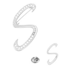 Letter Brooch Pins, 2 Sizes Rhinestone Alphabet S Letter Badges Pin, Silver Tone