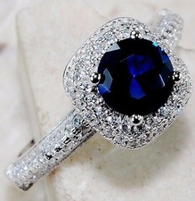 2CT Treated Blue Sapphire  Topaz 925 Solid Sterling Silver Ring Sz 6 MK1-7