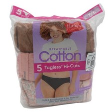 Hanes Womens Tagless Breathable Cotton Hi-Cuts 5-Pack Size 7/L Comfort Fit