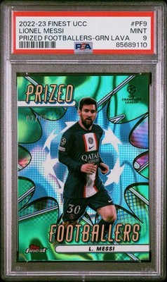 PSA 10: 2022-23 Topps Finest UEFA UCC #PF-9 Prized Green Lava - Lionel Messi /99