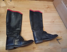Black Leather Military Surplus Long Boots with Red Trim Pair Militaria
