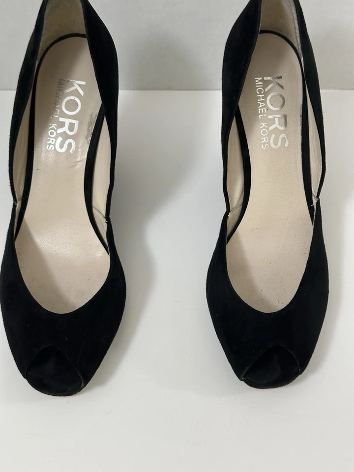 Zapatos de tacón de cuña Michael Kors para mujer de cuero de gamuza negro punta abierta EE. UU. 9,5 Foto 4 de 4