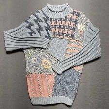 Vintage Gina Peters Floral Sweater Size Medium Rose Patchwork Cottagecore Artsy