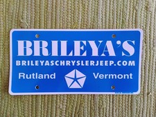 Brileya's Chrysler Jeep DEALER License Plate Rutland Vermont Tag VT