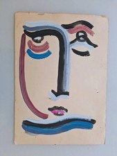 Pittura Olio Astratto. Quadro Vintage Stile Picasso. Statuetta Geometrica