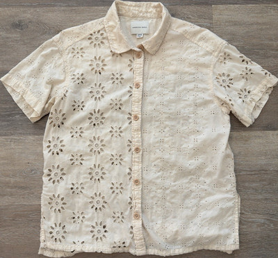 American Eagle Eyelet Embroidered Button Front Top Women's Small