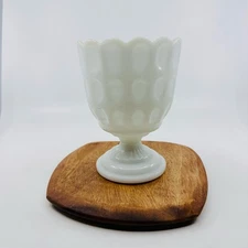 Vintage E.O. Brody Milk Glass Footed Pedestal 6" Scalloped Bowl Vase Compote US