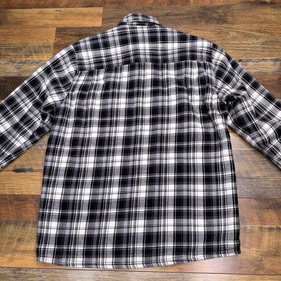 Boston Traders Flannel Shirt Mens Medium Black Plaid Sherpa Lined Button Up - Image 2 of 4