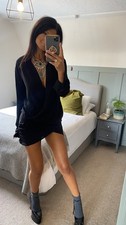 Pretty Little Thing Black Long Sleeve Wrap Plunge Shirt Mini Dress! Size 8