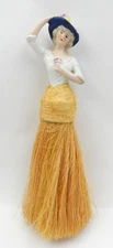 VINTAGE PORCELAIN VICTORIAN LADY HALF DOLL BRUSH CRUMB WHISK BROOM - JAPAN