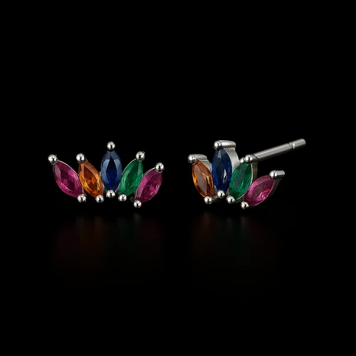 925 Sterling Silver 1.6x3.5mm Multicolor Sapphire 3/8'' Small Earrings Gemstone - Picture 3 of 3