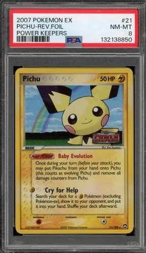 Pokemon Pichu EX Power Keepers Reverse Holo Rare #21 PSA 8