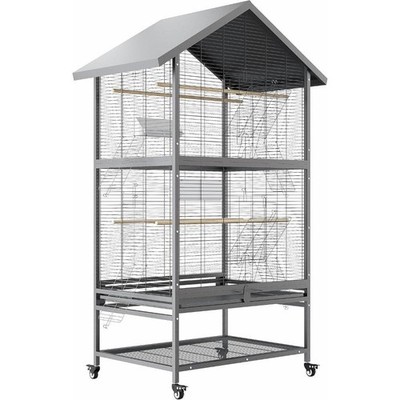 65.5'' Large Metal Bird Cage w/ Rolling Stand Parrot Cockatiel Parakeet Flight