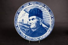 Grande piatto da parete vintage olandese pescatore Delft affumica una pipa...