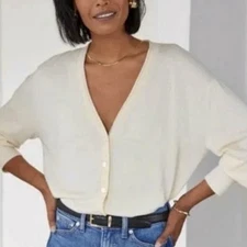 AYR Womens Small Airport Cardigan V-Neck Wool Sweater In Ivory Cream