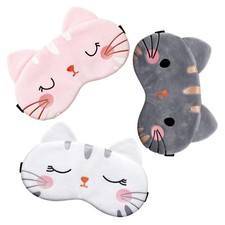 Cat Kitten Cute Eye Mask for Sleeping 3 Pieces Gray White Pink Cover Blindfold
