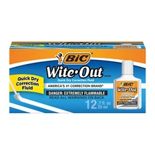 BIC Wite-Out Brand Quick Dry Correction Fluid, 20 ml Bottles, 12-Count