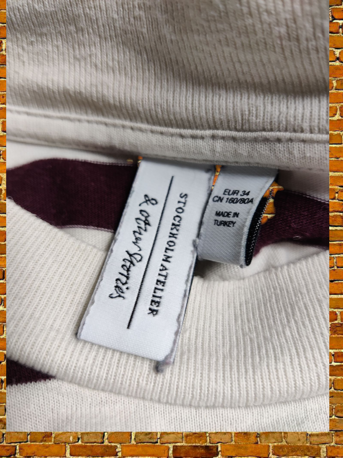 ALTRA & ALTRE STORIE T SHIRT BIANCA BORDEAUX TAGLIA UK6 COTONE DONNA MANICA LUNGA RIGHE