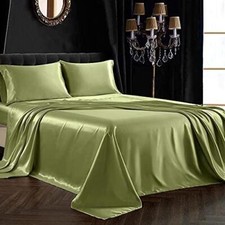SiinvdaBZX 4Pcs Satin Sheet Set Queen Size Ultra Silky Soft Sage Green Satin