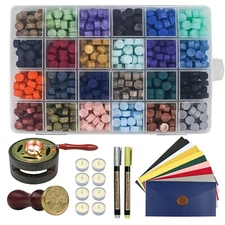 Wax Seal Kit, Wax Seal Stamp Kit with 24 Colors 624 Pcs Beads, Warmer, Envelo...