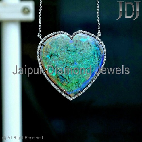 Pendentif Opale Naturelle Avec Diamants Pavés Sur Chaîne Argent 925 18" - Bijou Mère