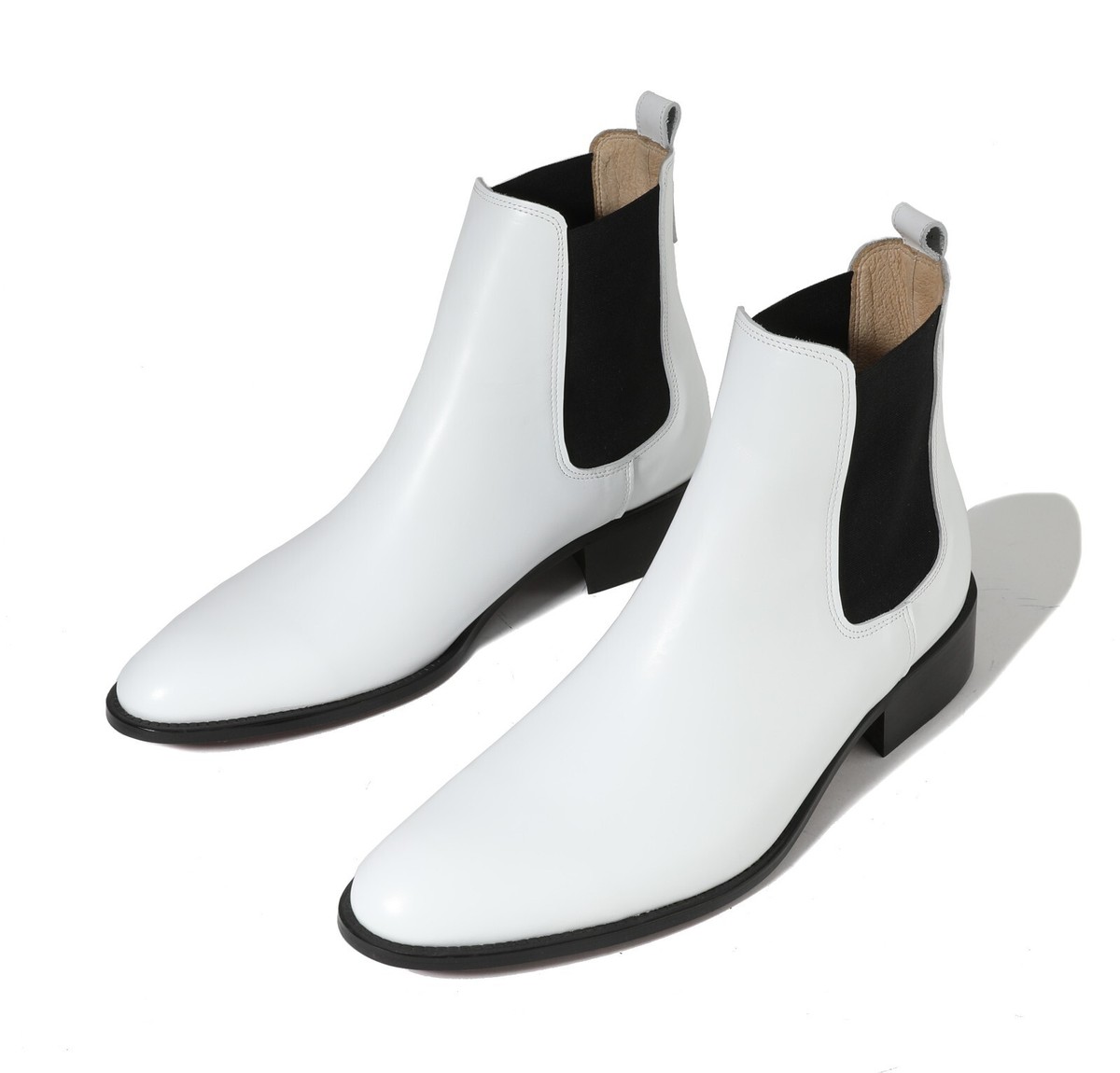 Firenze Atelier Men's Handmade White Leather Pointed Toe Ankle