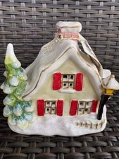 BlueSky Clayworks Yellow Red Cottage Holiday Goldminc Tealight Candle House