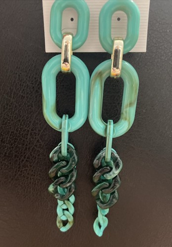 Turquoise ✨Dangle Earrings Brown Green Marbled 2 Pair Post Resin - Picture 2 of 4