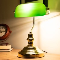 Tischlampe Bankerleuchte Leselampe Vintage Led Glas Wohnzimmerlampe GrüN H 36 Cm