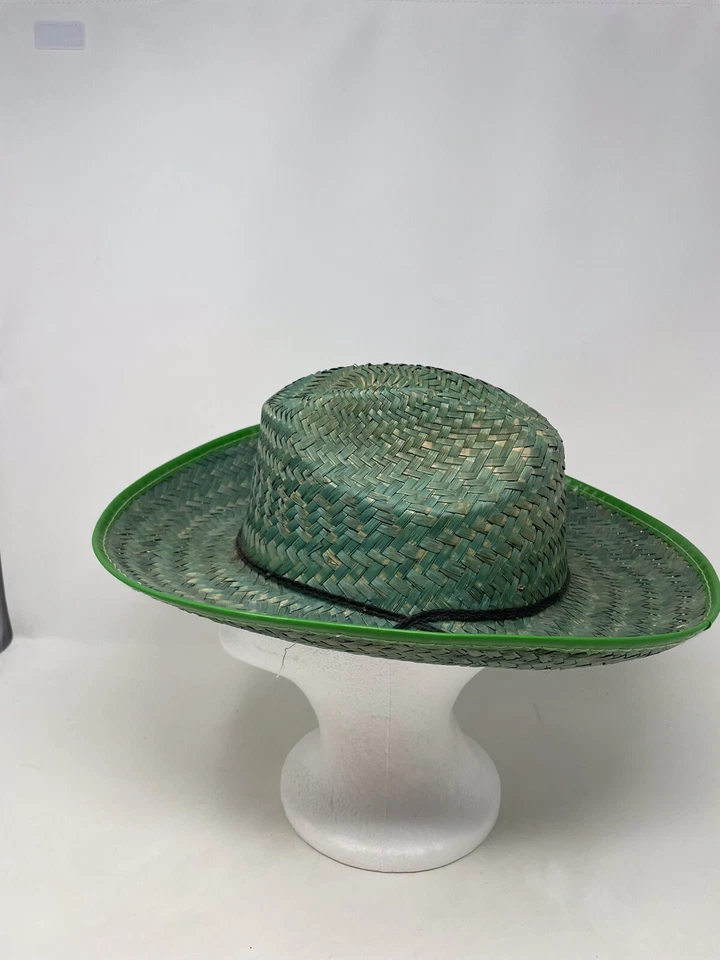 Sombrero de Niña Vaquera Occidental Tejido Paja Rafia Verde Hecho en México OSFA De Colección Foto 2 de 4