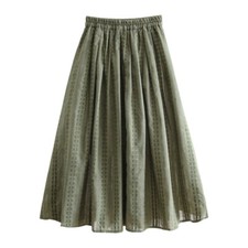 Womens Floral Cotton Skirts Midi Causal Ethnic Pleated Elastic Waist Hippie Boho