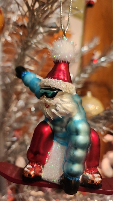 NEW Snowboarding Santa Snowboard Christmas Glass Holiday Ornament