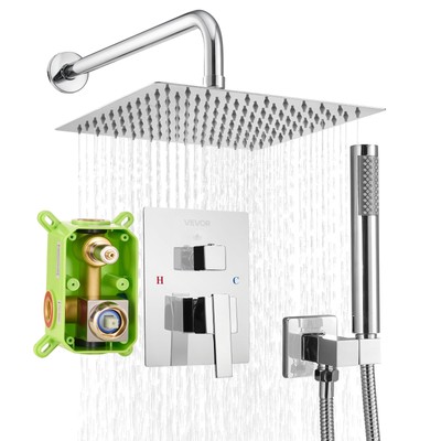 VEVOR Shower Faucet Set 10'' Square Rain Shower Head and Hand Set Silver Chrome
